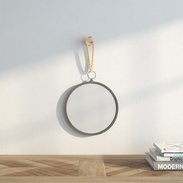 Stonebriar Collection Small Round Grey American Colonial Mirror (11 in. H x 10 in. W)