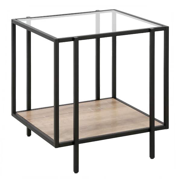 Meyer&Cross Vireo 20 in. Blackened Bronze Square Glass Side Table with Limed Oak Shelf