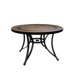 48 in. W Outdoor Cast Aluminum Round Dining Table with Realistic Wood Grain Top