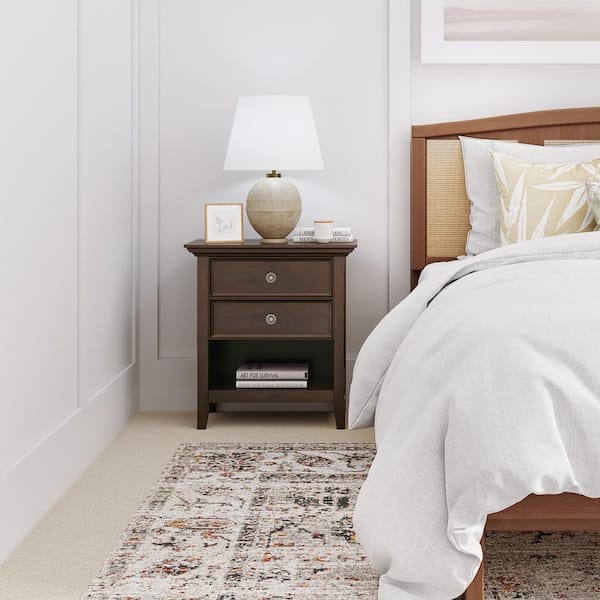 Simpli Home Amherst 2-Drawer Russet Brown Bedside Table (26 in. H x 24 in. W x 16 in. D)