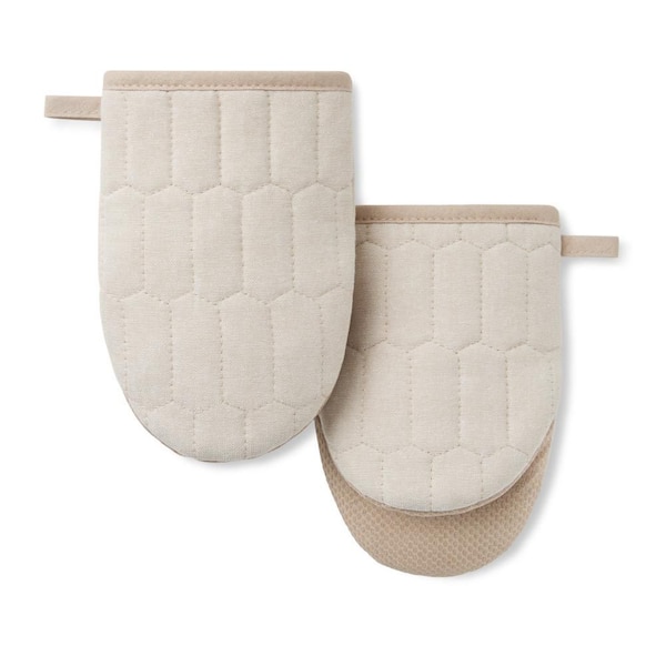Honeycomb Quilted Chambray Natural 5.5 in. x 8 in. Cotton Mini Oven Mitt Set 2-Piece