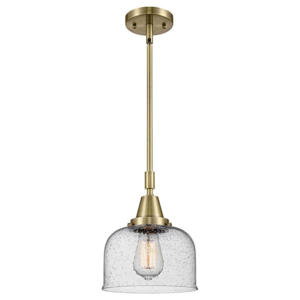 Innovations Bell 100-Watt 1-Light Antique Brass Standard Mini Pendant Light with Seeded Glass Shade, No Bulbs Included