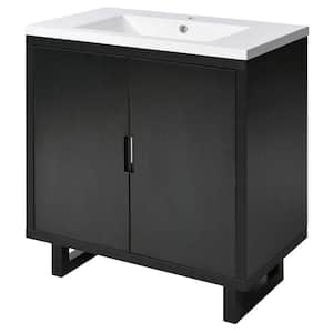18.1 in. L x 29.5 in. W x 35.1 in. H Black Solid Wood Bathroom vanity Storage Cabinet 1 PC White Cultured Marble Sink