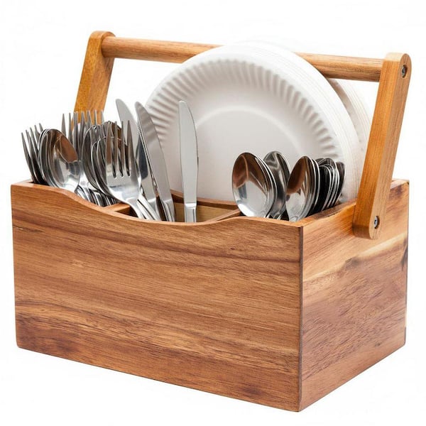 Acacia Wood Countertop Utensil Caddy Natural Finish Portable