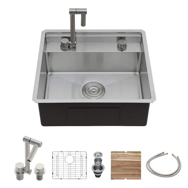 Sarlai 21 in. Undermount Single Bowl 16-Gauge Workstation Stainless Steel Kitchen Sink Under Counter Basin with Faucet