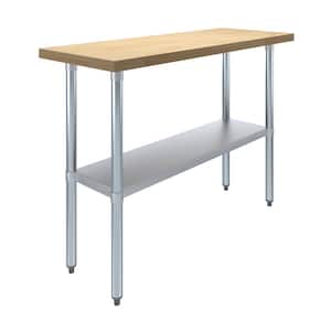 Maple Wood Top 18  in.. x 48  in.. Kitchen Prep Table with Adjustable Bottom Shelf