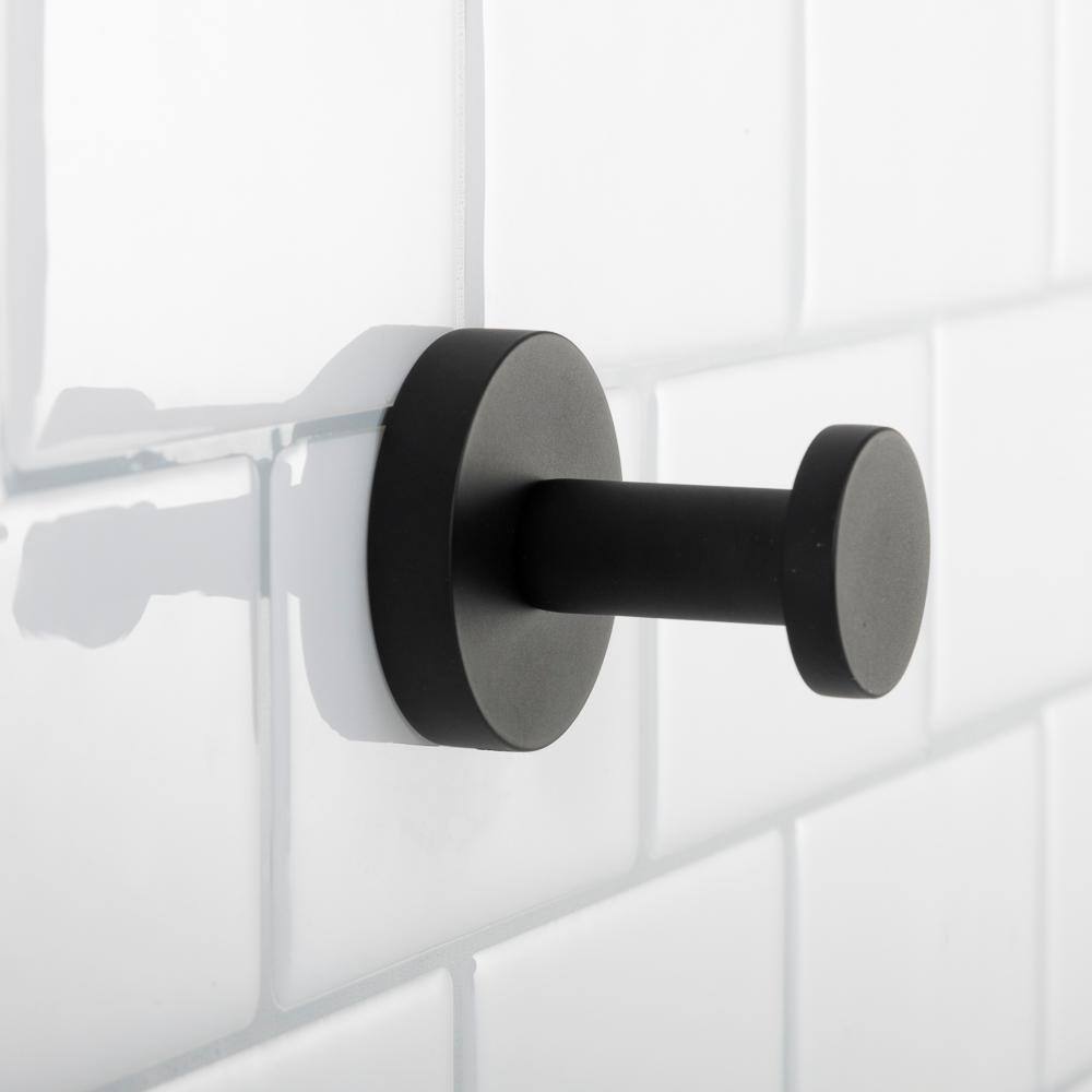 Matte Black Minimalist Brass Robe Hook with Circular Backplate