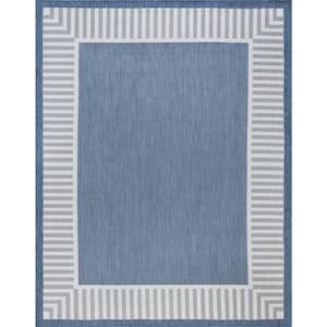 Eco Striped Border Blue 5 ft. x 8 ft. Indoor/Outdoor Area Rug