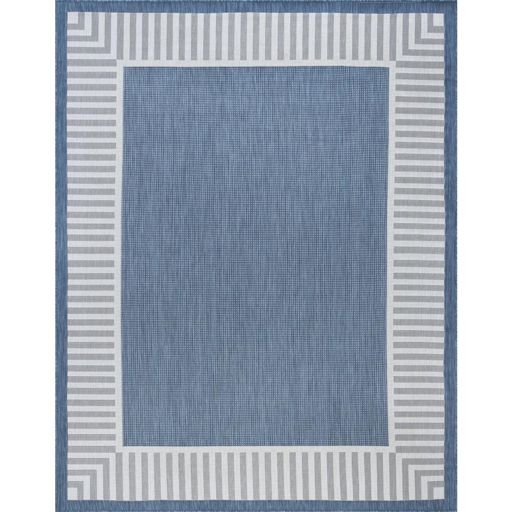 Tayse Rugs Eco Striped Border Blue 8 ft. x 10 ft. Indoor/Outdoor Area ...