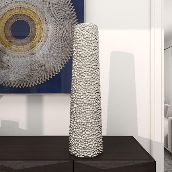 Litton Lane 25 in. Silver Ceramic Decorative Vase with Bubble Texture