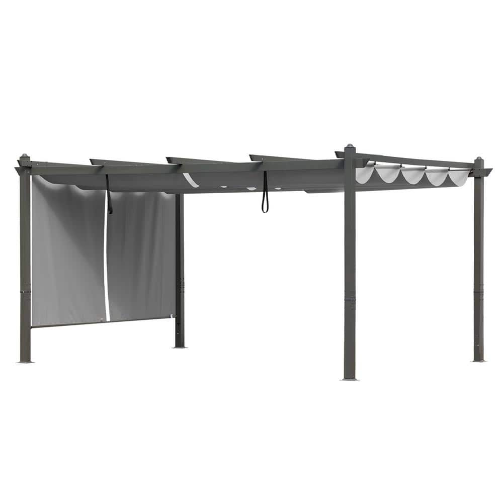 14 ft. x 12 ft. Gray Aluminum Frame Patio Pergola with Gray Retractable Shade Top Canopy and 2-Pieces Roller Shade price history on PriceWatchPro