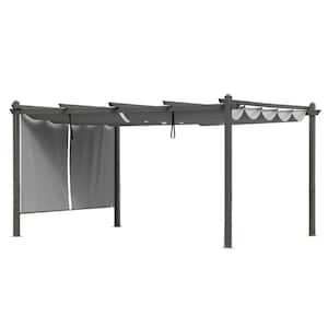 14 ft. x 12 ft. Gray Aluminum Frame Patio Pergola with Gray Retractable Shade Top Canopy and 2-Pieces Roller Shade
