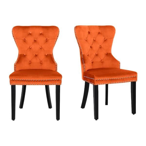 WESTINFURNITURE Brooklyn Orange Tufted Velvet Dining Side Chair (Set of 2)