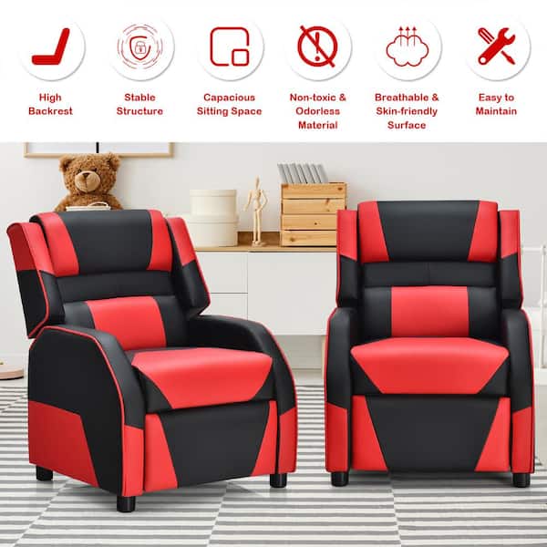 Gaming Recliner Sofa PU Leather Armchair for Kids Youth w/ Footrest Red 