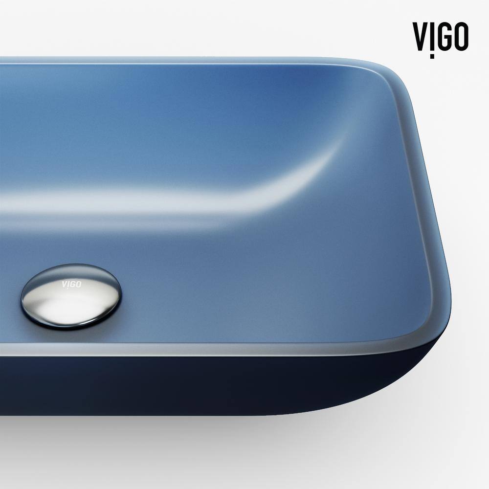 Matte Brushed Gold and Blue Glass Rectangular Vessel Sink Set
