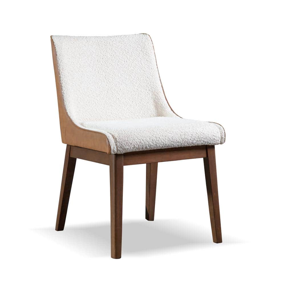 Furniture of America Forest Wisp Modern Walnut Boucle Fabric Dining Chair Set of 2 With Leatherette Back