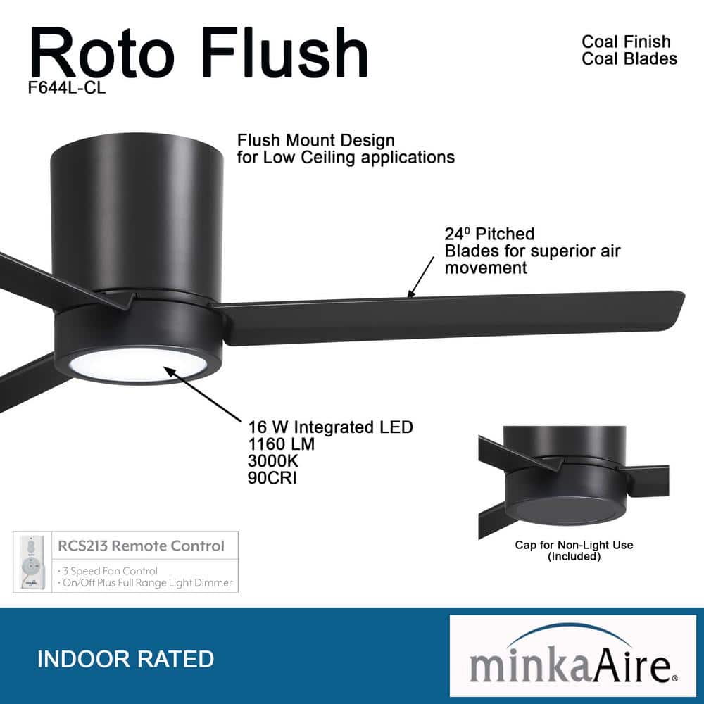 52'' Black Low Profile LED Ceiling Fan with Remote