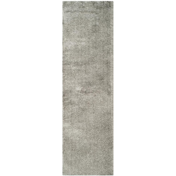 SAFAVIEH Paris Shag Silver 2 ft. x 12 ft. Solid Runner Rug