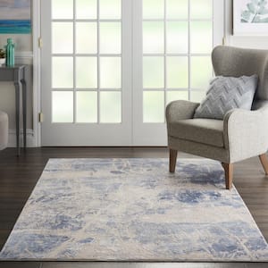 Silky Textures Blue/Cream 4 ft. x 6 ft. Abstract Contemporary Area Rug