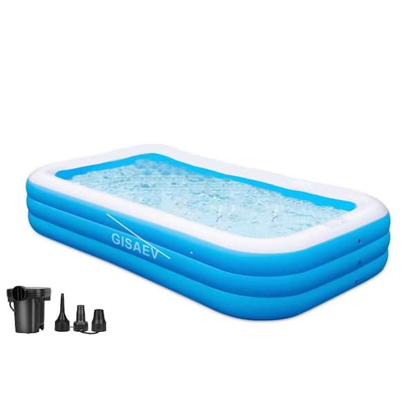 Angel Sar 130 in. x 72 in. Rectangular 22 in. Thickened Blow Up Pool for Adults, Backyard Home Garden Lawn Outdoor with Pump