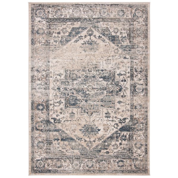 SAFAVIEH Martha Stewart Ivory/Blue 7 ft. x 9 ft. Border Floral Oriental Area Rug