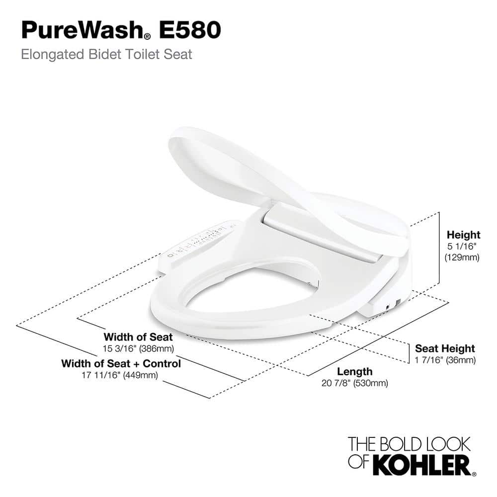 White Elongated Heated Bidet Toilet Seat with Stainless Steel Wand