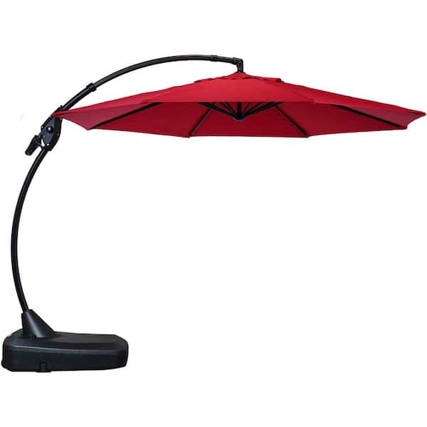 Deeshe 11 ft. Cantilever Patio Umbrella with Concealed Wheel Base, Round Large Offset Umbrellas for Garden Deck Pool in Red
