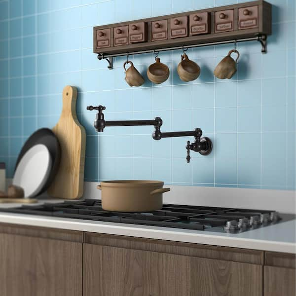 Retro Style 1.8 GPM Wall Mount Pot Filler Faucet Double-Handle in Oil Rubbed Bronze