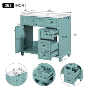 36 in. W x 18 in. D x 33 in. H Single Sink Bath Vanity in Blue-Green with White Resin Top, 2-Drawers, Soft Closing Doors