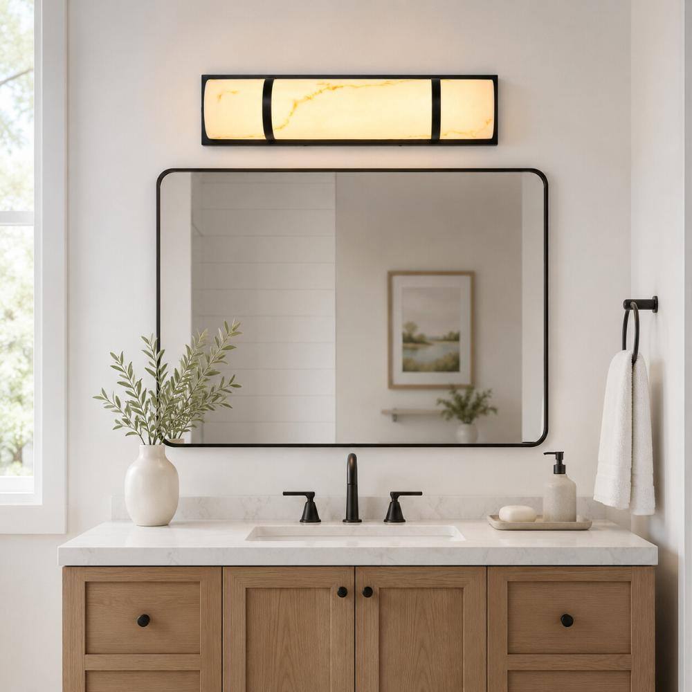 24 in. Black Wall Mount Sconce with Faux Onyx Shade,LED Vanity Light for Bathroom Vanity Mirror Bedroom Hallway price history on PriceWatchPro