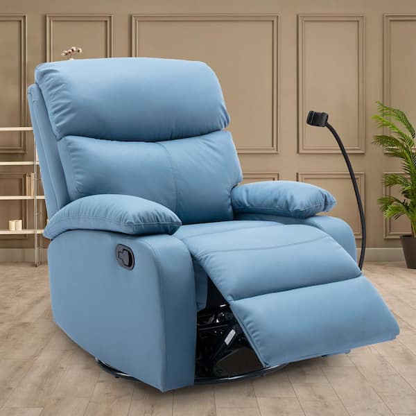 Pinksvdas 30.2 in Blue Faux Leather Manual Swivel Rocker Recliner Chair  T8005-1BR UV - The Home Depot