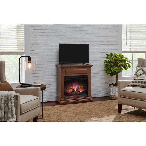 StyleWell Wheaton 31 in. Freestanding Wooden Wall Mantel Electric Fireplace in Simply Brown
