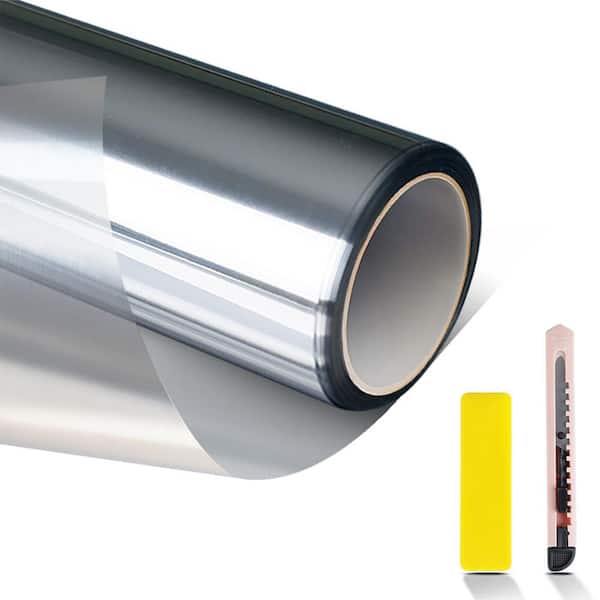 35.4 in. W x 197 in. L Silver Glare Control Tinted Window Film, Heat Blocker Privacy Film for Window Display
