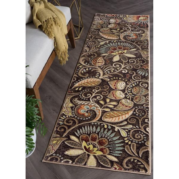 Capri Abstract Brown 2 ft. x 10 ft. Indoor Runner Rug