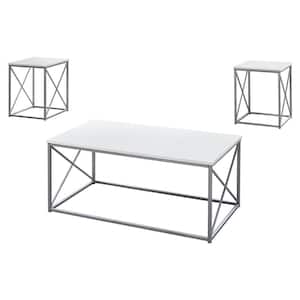 3-Piece 43 in. White Large Rectangle Wood Coffee Table Set