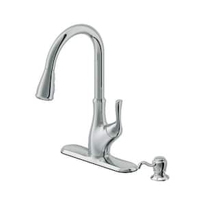 Transitional Single-Handle Pull-Down Sprayer Kitchen Faucet with Soap Dispenser in Polished Chrome