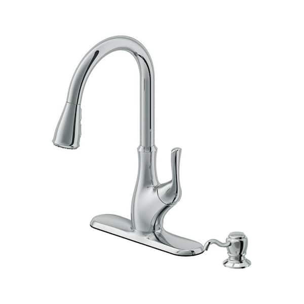 Cahaba Transitional Single-Handle Pull-Down Sprayer Kitchen Faucet with Soap Dispenser in Polished Chrome