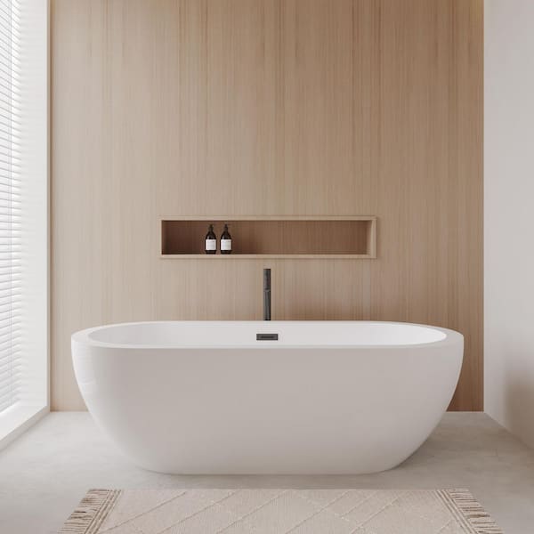 Soho 71.5 in. Acrylic Flatbottom Bathtub in White with Matte Black Trim and Faucet