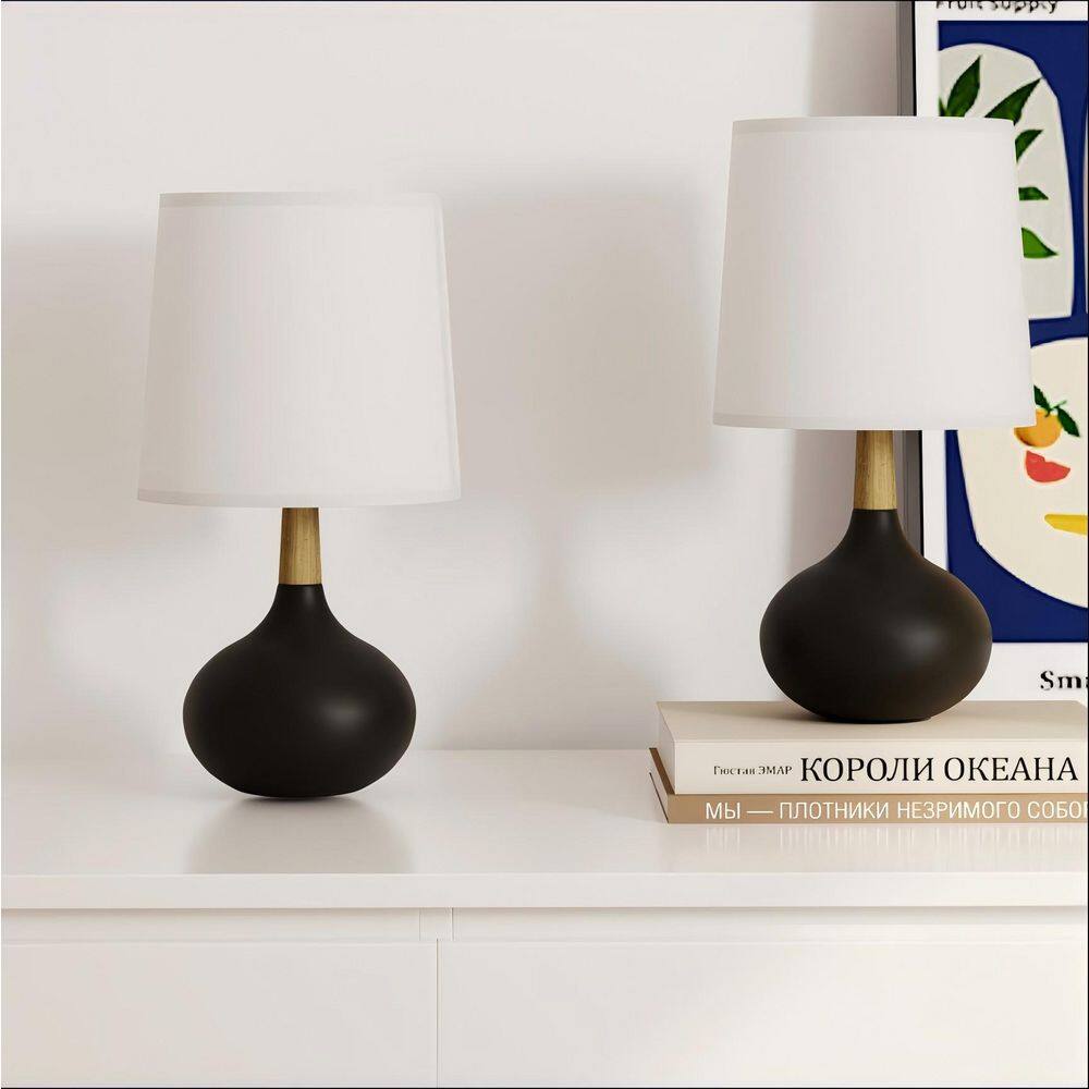 Cleveland 14 in. Black Modern Ceramic Bedroom Living Room Bedside Desk Nightstand Small Table Lamps (Set of 2) price history on PriceWatchPro