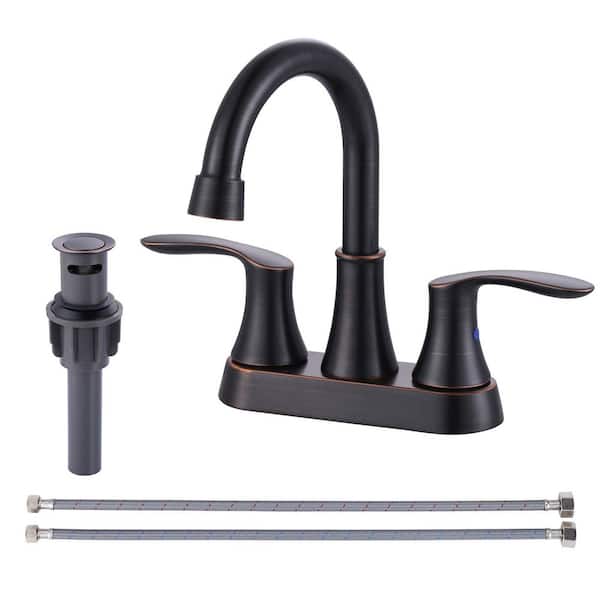 4 in. Centerset Double Handle 3 Holes High Arc Bathroom Faucetwith Pop-Up Drain in Oil Rubbed Bronze