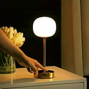 Carson 12.75 Modern Minimalist Iron Rechargeable Integrated LED Table Lamp,  Brass Gold/White 