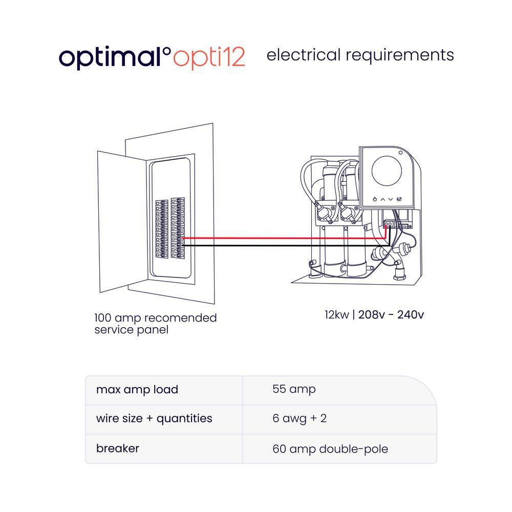 Optimal 12kW White Electric Tankless Water Heater with Digital Display
