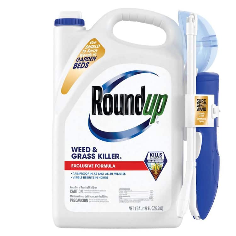 Roundup 1 Gal. Weed and Grass Killer₄ with Sure Shot Wand, Use In and Around Flower Beds, Trees, and Driveways
