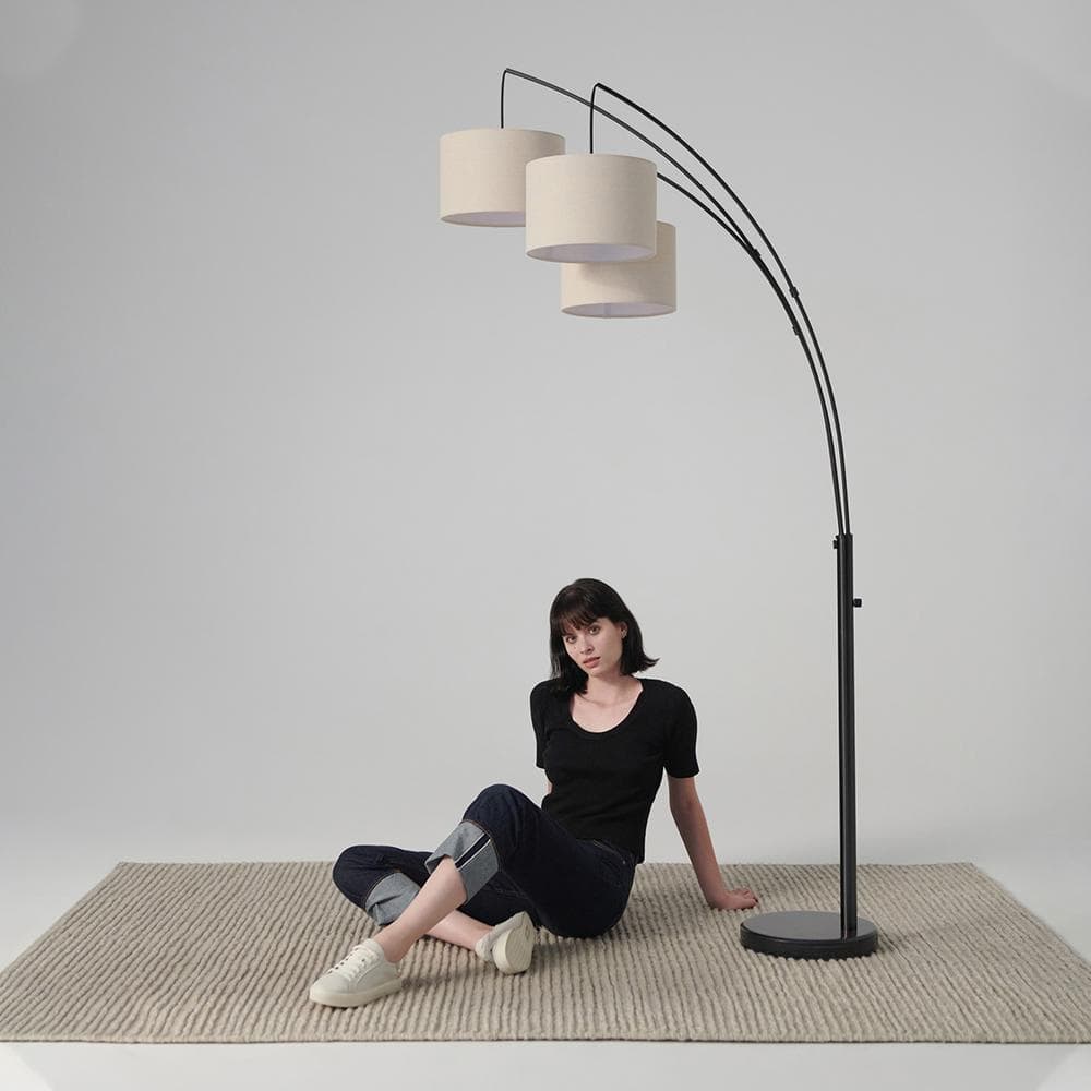Trilage Black Adjustable 3-Light LED Floor Lamp with Fabric Shades
