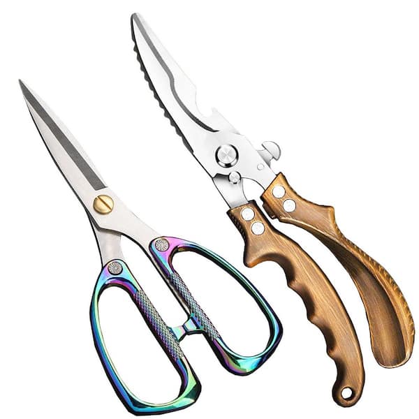 Bronze and Rainbow Heavy-Duty Stainless-Steel Kitchen Shears, Multi-Purpose Kitchen Scissors, Poultry Shears (Set of 2)