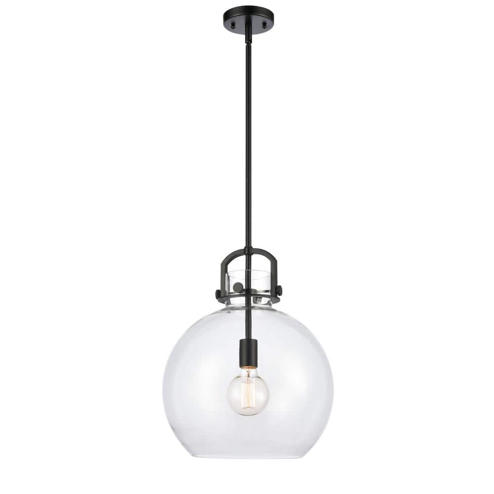 Newton Matte Black 14" Mini Globe Pendant with Clear Glass