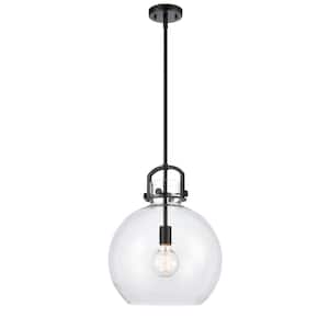 Newton Sphere 1-Light Matte Black Shaded Pendant Light with Clear Glass Shade
