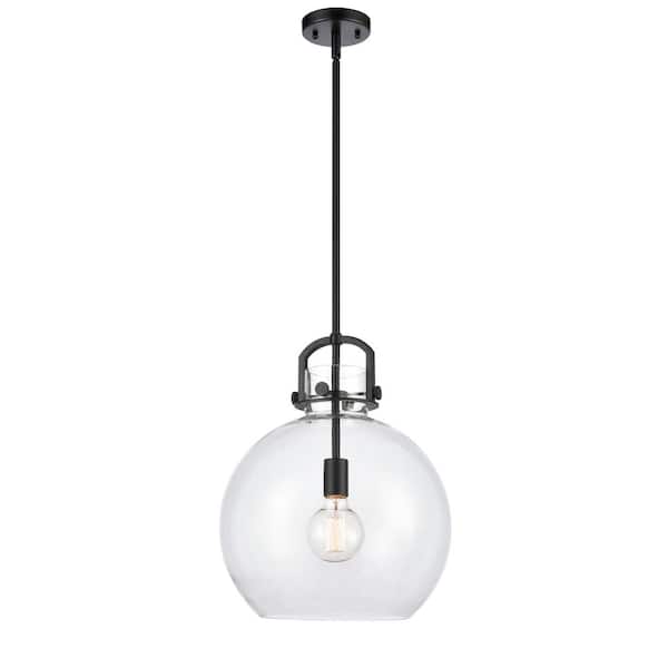 Innovations Newton Sphere 1-Light Matte Black Shaded Pendant Light with Clear Glass Shade