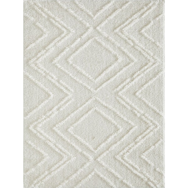 LOOMAKNOTI Vemoa Armeley Cream 6 ft. 7 in. x 9 ft. 2 in. Geometric Polyester Area Rug
