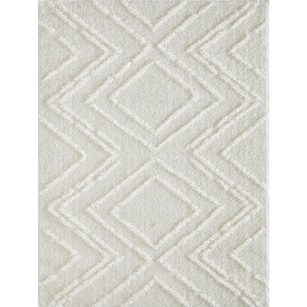 LOOMAKNOTI Vemoa Armeley Cream 7 ft. 10 in. x 9 ft. 10 in. Geometric Polyester Area Rug